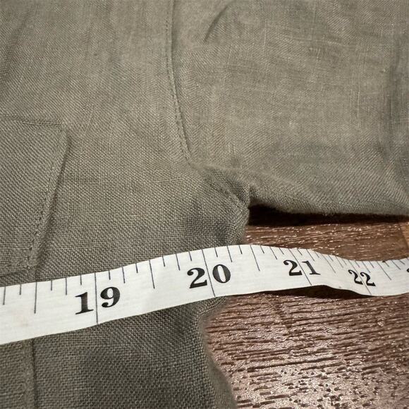 100% Linen Army Green Button Collared Top S Utility Cottage Short Sleeve FLAWS - Picture 9 of 9